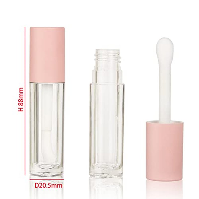 COSIDEA 24 pcs Empty 5ml big brush lip gloss tube Pink round lipgloss tubes container with big doe foot wand cosmetic packing containers