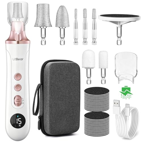White Electric Toenail Grinder Set - 15X Professional Cordless Pedicure & Callus Remover