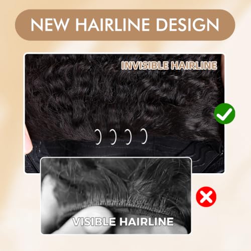 12 Inch Afro Kinky Curly Human Hair Half Wig - Natural Black, Seamless & Glueless, Beginner Friendly