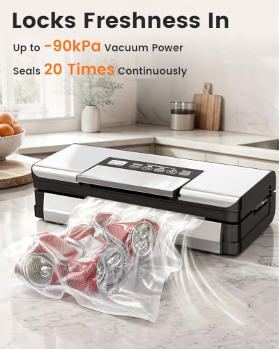 Food Vacuum Sealer Machine with Double Heat Seal & Jar Sealing - 90kPa