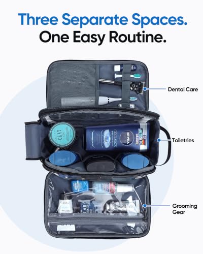 Large Travel Toiletry Bag for Men - Dual Compartment Dopp Kit - Black