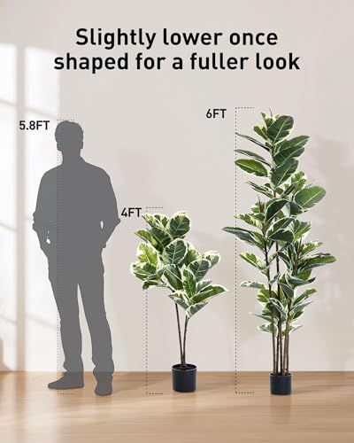 FLOWORLD 6ft Artificial Rubber Tree Plant Faux Ficus Tree with Pot - Large Indoor House Decor