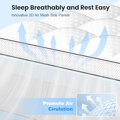 Easthome Full Size Dual Layer Memory Foam Mattress Topper - White, 4 Inch Thick, Gel & Pillow Top