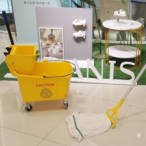 Commercial Mop Bucket with Side Press Wringer on Wheels - 35 Qt Heavy-Duty Floor Cleaning