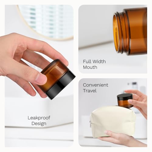 Bumobum 60 Pack 1 oz Amber Glass Jars with Lids - Cosmetic Sample Containers