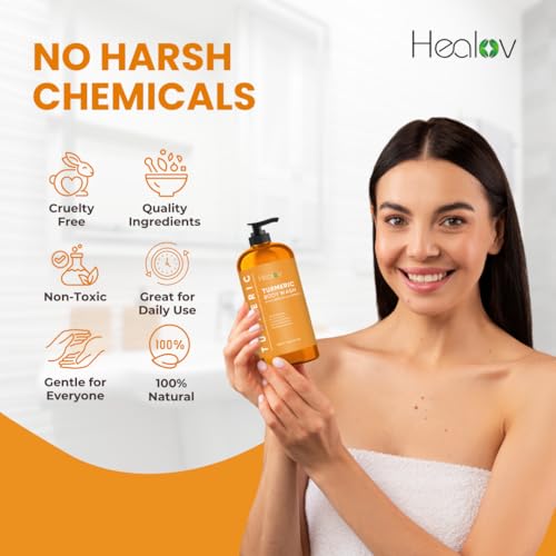 Turmeric Body Wash ? Skin Brightening Soap for Dark Spots, Hyperpigmentation ? Exfoliating Turmeric Face Wash Reduces Acne, Scars, & Cleanses Skin ? Natural Bath Liquid Soap