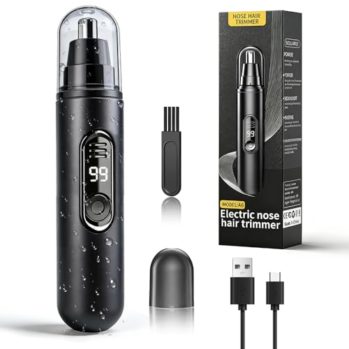 Ear & Nose Hair Trimmer, Professional Painless Eyebrow and Facial Hair Trimmer for Men and Women, C-Type Rechargeable, Waterproof Double Edged Blade Black