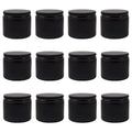 Black Glass Cosmetic Jars Set of 12 - 2 oz Matte Finish with Metal Lids