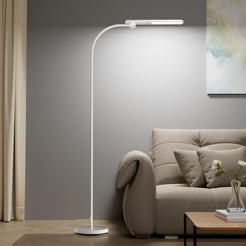 Honeywell 77" White Dimmable LED Floor Lamp with Gooseneck - Living Room Reading Light
