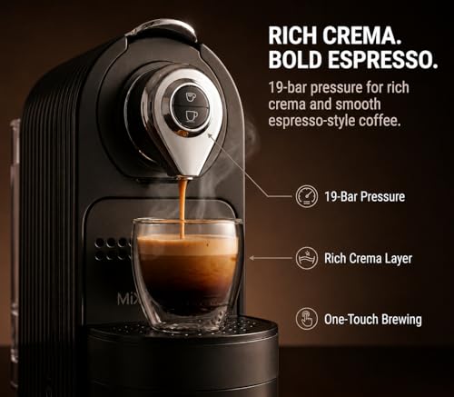 Black Espresso Pod Machine - Compact 19-Bar Nespresso Compatible Coffee Maker