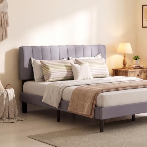 Full Size Bed Frame with Headboard - Grey Platform Bed, Adjustable & Sturdy