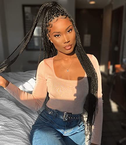 Themis Hair 30 Inch Black Crochet Box Braid Hair Extensions - 6 Packs, Pre-Looped, Natural Look