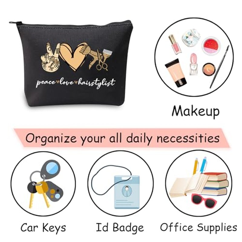 JXGZSO Scissor Makeup Organizer Hair Stylist Cosmetic Pouch Bag Hairdresser Gifts For Women Peace Love Hairstylist Toiletry Bag (Peace Love Hairstylist Black)
