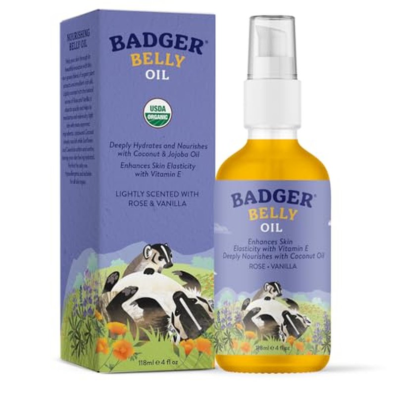 Badger Pregnant Belly Oil and Belly Butter, Rose & Vanilla, Certified Organic, Gentle & Soothing for Stretched Skin During & After Pregnancy