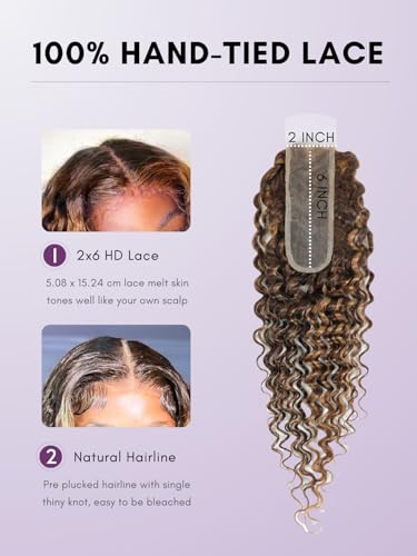 Honey Blonde Deep Wave 2x6 HD Lace Closure - 12 Inch, P4/27 Highlight Ombre