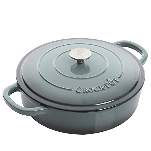 Cast Iron Braiser with Lid - 5 Quart Enamelled Dutch Oven - Slate Gray