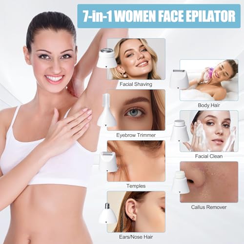 Facial Epilator for Women, Painless Electric Razors for Silk Skin, Portable Facial/Bikini Area/Underarm/arm/Leg Hair Removal Device - IPX7 Waterproof&Easy Cleaning, Ceramic Blade, Gifts for Her
