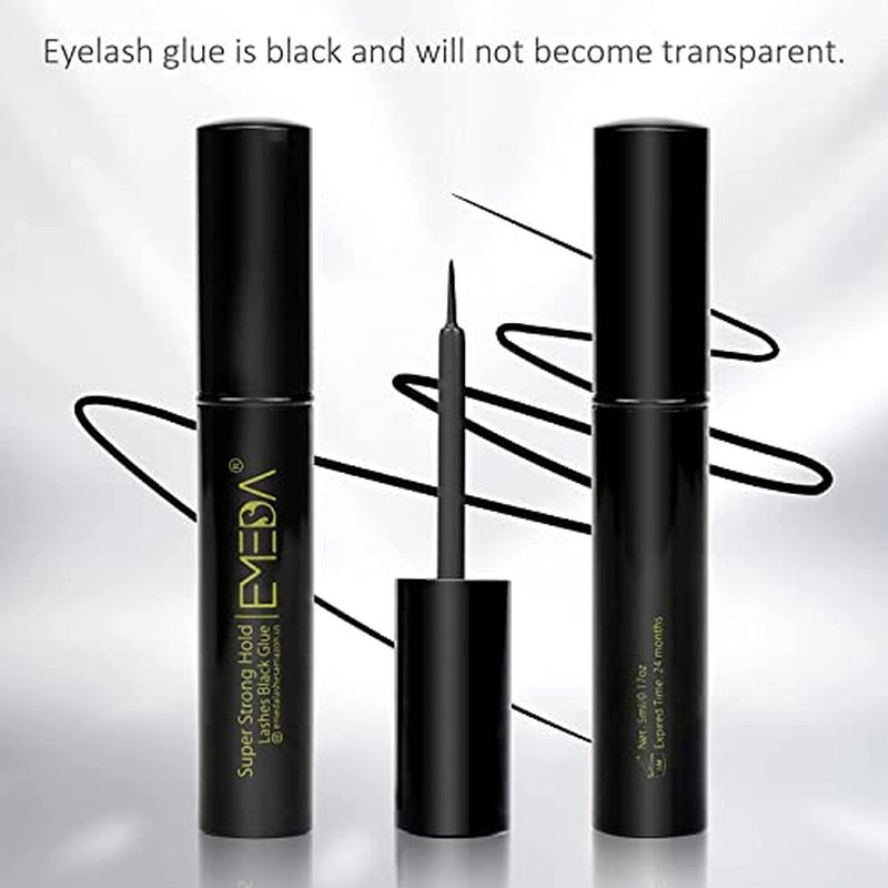 EMEDA 2 PCS Latex Free Eyelash Glue Waterproof Black Lashes Glue Super Strong Hold False Eyelash Adhesive Best Strip Adhesive(Black 5ml+5ml)
