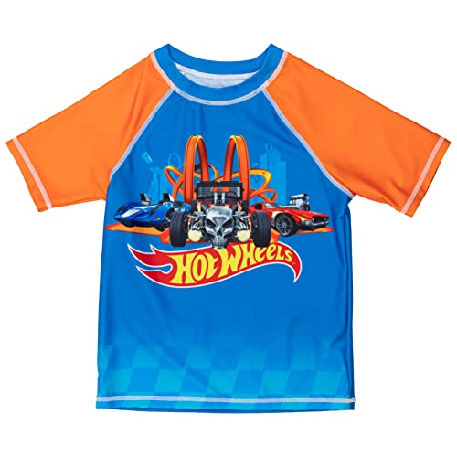Hot Wheels Boys' 2-Piece Swimwear Set - Rash Guard & Trunks, Blue, Toddler to Big Kid