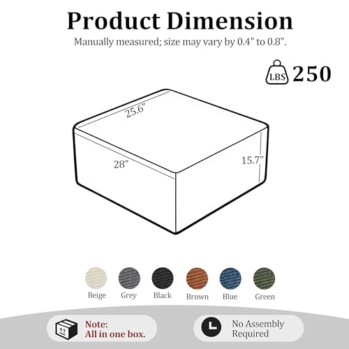 Black 28-Inch Boneless Corduroy Ottoman - Modular Foot Rest for Living Room - Variation of THIS listing