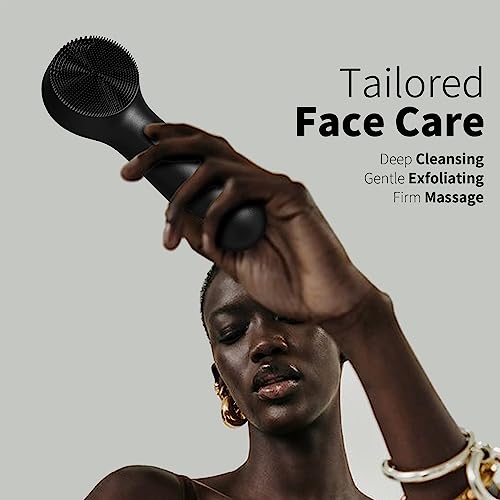 NågraCoola CLIE Silicone Face Scrubber Charcoal - Rechargeable Waterproof Facial Cleansing Brush for Deep Exfoliation & Massage