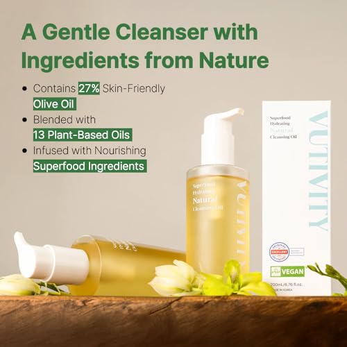 Superfood Hydrating Natural Cleansing Oil, Vegan, 200mL, 6.76 fl oz, Gentle Makeup Remover for Sensitive Skin, Korean Oil Cleanser