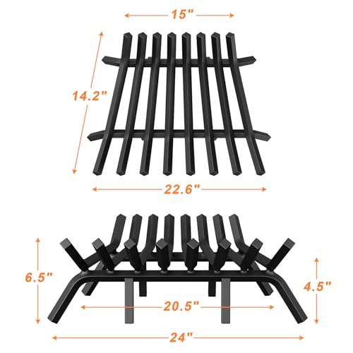 Jusgym 24 Inch Square Fireplace Grate with 8 Support Legs & Fire Tongs & Poker