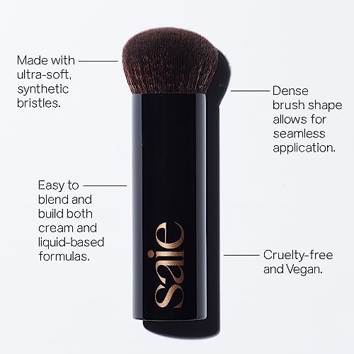 Saie Sun Melt Duo - The Big Brush - Soft, Multi-Use Liquid + Cream Makeup Brush With Synthetic Bristles Bundled With Sun Melt Bronzer in Light Bronze - Buildable Cream Contour, Velvet Finish (1 oz)