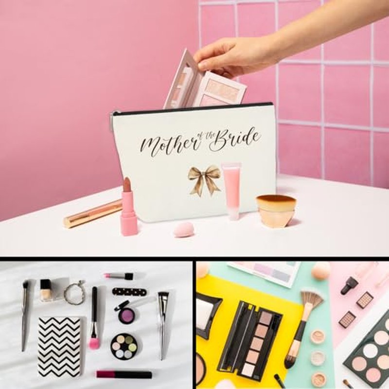2PCS Wedding Makeup Bags Set for Mothers of Bride and Groom, Wedding Gift Mother of The Bride Makeup Bag Mother of Groom Canvas Print for Mom in Law Engagement Gift