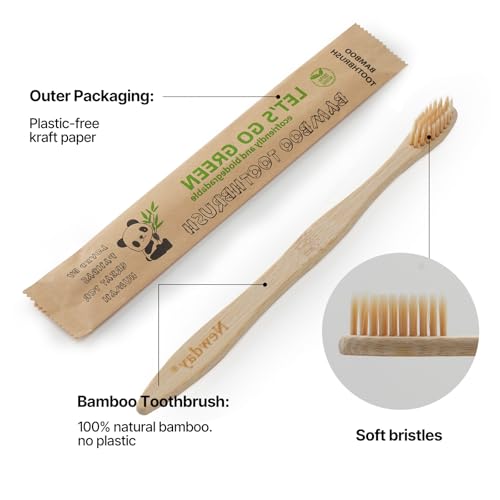 Newday Natural Bamboo Toothbrush Bulk Pack - Eco Friendly Soft Bristles for Adults, Individually Wrapped, Travel & Hotel Use