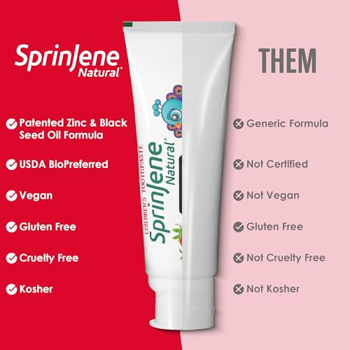 SprinJene Natural Kids Toothpaste Pack of 4 - Fluoride Free Strawberry Flavor, Gentle & Safe for Toddlers & Children
