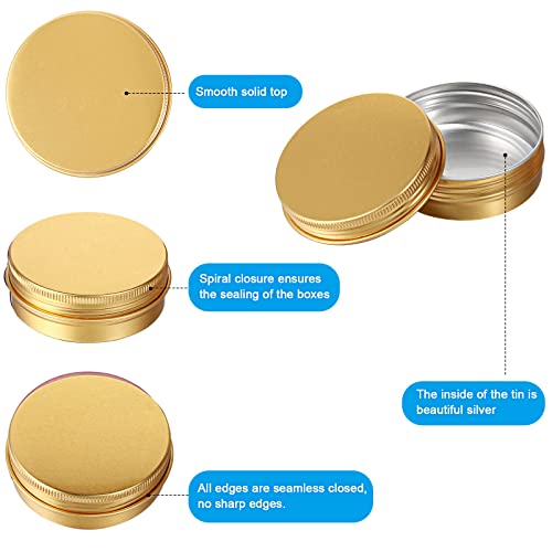 Patelai 2 oz 120 Pcs Metal Round Tins Salve Tins with Screw Lid Metal Jars Aluminum Cans Containers 20 Sheets Stickers for Candle Making Salve Spice Candies Balms(Gold)