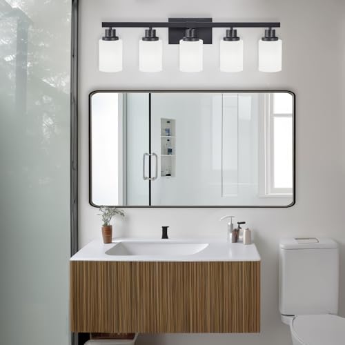 Black Bathroom Vanity Light Over Mirror 5-Light Fixture 30in - Matte Black