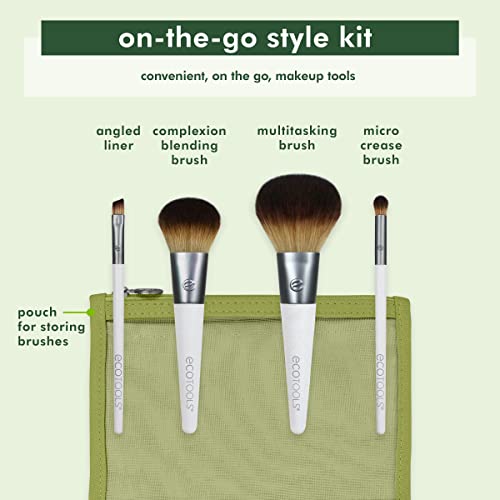 EcoTools On-The-Go Makeup Brush Kit, Travel-Friendly Brush Set, Convenient Makeup Tools for Powders, Blush, Bronzer, & Eyeshadows, Eco-Friendly, Synthetic Bristles, Cruelty-Free & Vegan, 5 Piece Set