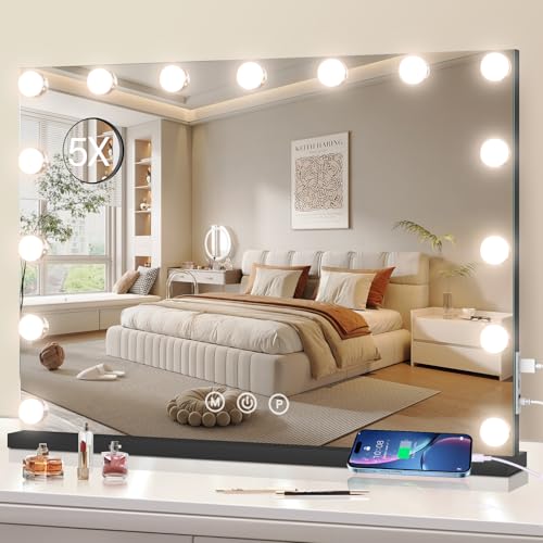 Black Vanity Makeup Mirror with Lights, 22.8 x 19 Inches, Dimmable & Touch Control