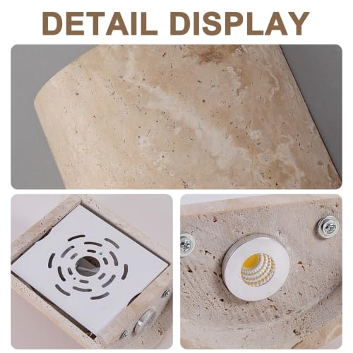Natural Travertine Wall Sconce with Warm LED Light - Modern Japandi Minimalist Wall Lamp for Bedroom Living Room Hallway