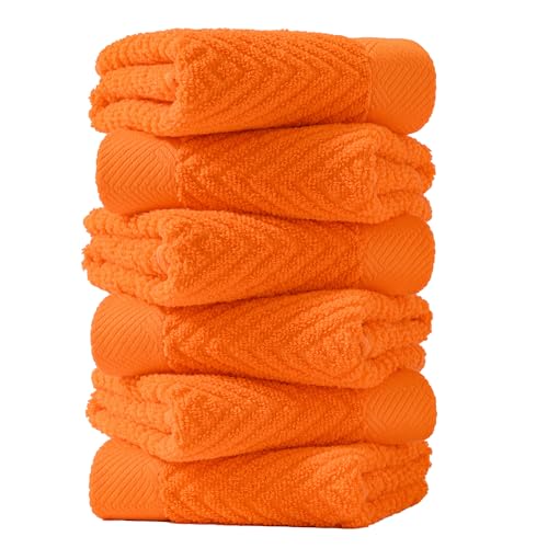 Orange Super Soft Cotton Washcloths 13x13 Inch - Set of 6 Bathroom & Kitchen Towels