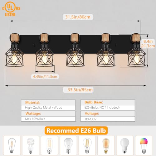 Farmhouse Style 5-Light Black Bathroom Vanity Light Fixture - Black / 5 Lights
