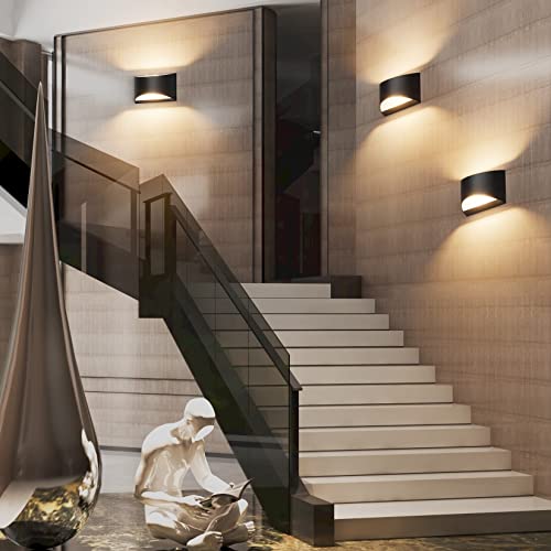 Black Modern LED Wall Sconce Set of 2 - Up & Down Indoor Wall Lights - Warm White 3000K