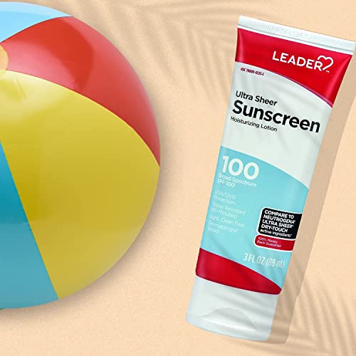 Leader Travel Sunscreen SPF 100+ 3 Pack - Ultra Sheer Water-Resistant, Dry-Touch Lotion