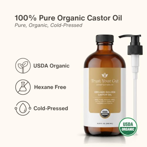 Trust Your Gut USDA Organic Castor Oil 16oz Glass Bottle - 16 Ounce / Single Pack