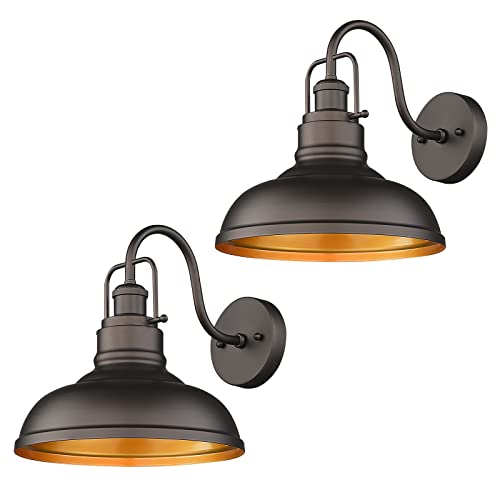 Gooseneck Wall Lights 2 Pack - Farmhouse Barn Light Fixtures Indoor Outdoor, Oil Rubbed Bronze, 11 Inch, 016-1B-2PK ORB