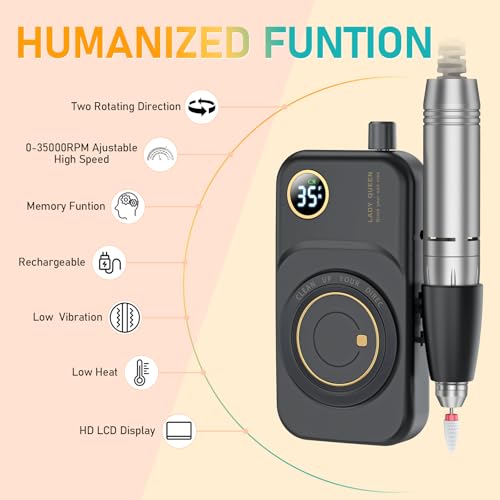 MUGLE White Portable Electric Nail Drill 35000RPM Rechargeable Manicure Machine