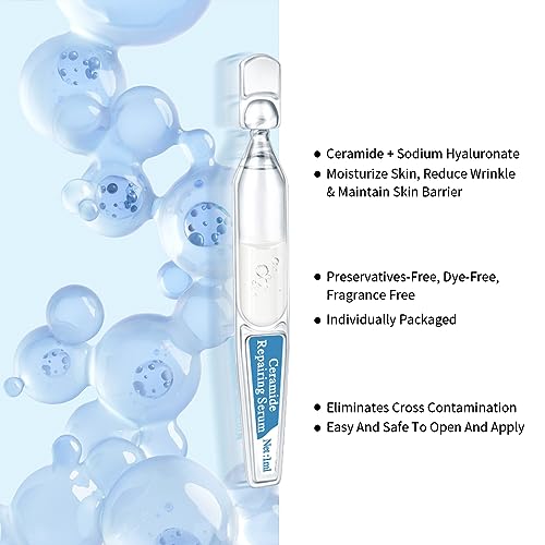 Ceramide Ampoule Serum with Hyaluronic Acid, Peptide, Hydrating & Anti Aging, Skin Barrier Repair Face Serum for Dry and Sensitive Skin, 30 Pcs/Box