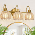 Meybiok Brushed Gold 3-Light Vanity Light with Amber Tulip Glass Shades – Bathroom Fixture