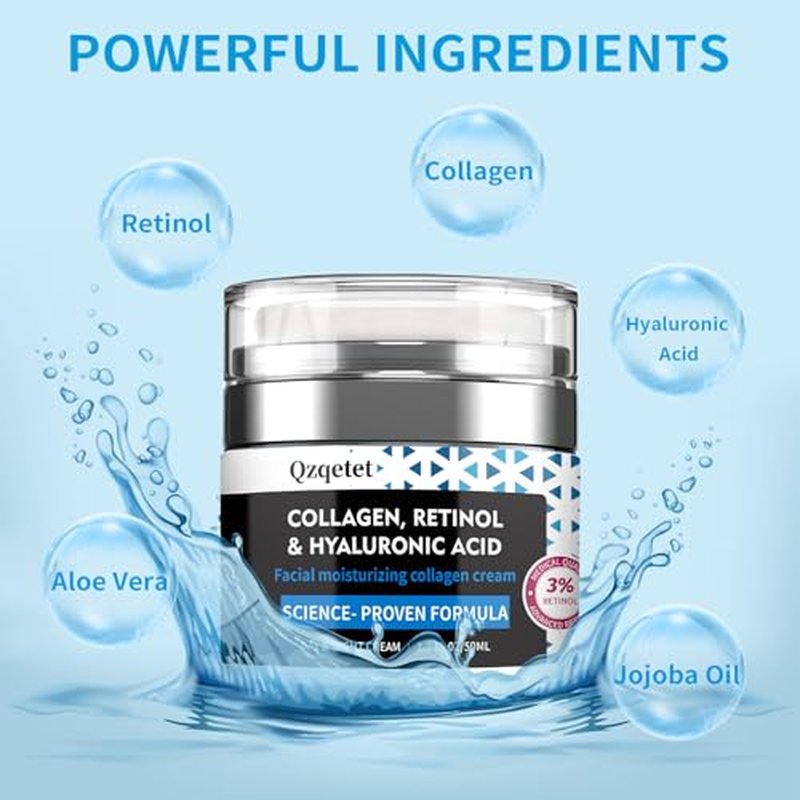 2pcs Face Cream Collagen, Retinol & Hyaluronic Acid Cream, 1.7 fl.oz Anti-Aging Facial Moisturizer, Daily Moisturizer Face Lotion for All Skin Tapes, Women and Men