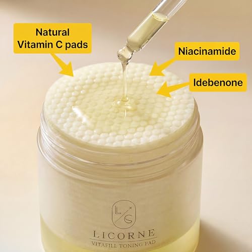 Licorne Vitafill Toning Pads (70 Count) - Idebenone & Vitamin C Glow Boosting Toner Pads for Dullness & Uneven Skin Tone - Korean Exfoliating Face Pads with Niacinamide for Daily Radiance