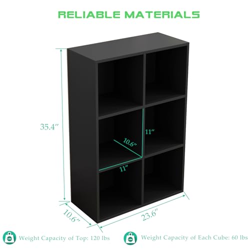 6-Cube Storage Shelf Bookcase in Black - Multi-Purpose Wooden Organizer