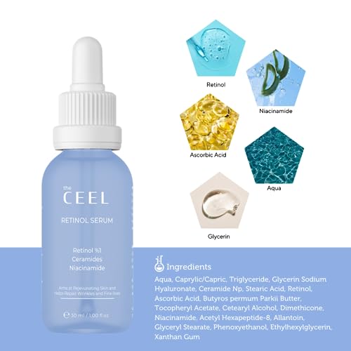 The Ceel Retinol Serum for Face | Resurfacing Retinol Serum | Firming, Anti aging, Brightening | Smoothing Fine Lines and Wrinkles | Retinol 1%, Ceramides and Niacinamide|1 fl.oz(30 ML)
