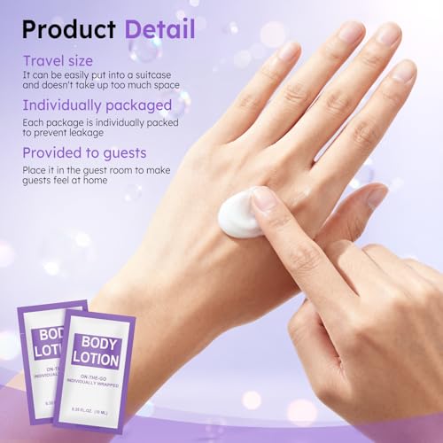 Travel Size Body Lotion Packets Bulk Pack of 200,Individually Wrapped 0.35 fl oz (10 ml) Disposable Small Mini Body Lotion Pack Toiletries Supplies for Hotel,Guests,Homeless,Charity,Gym
